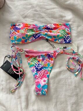 Blackbough floralffiti Colorful Floral Bandeau String Bikini Set - Multicolor